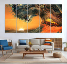 96977-MGV-CV-36X24-Surf Wave Sunset Canvas Wall Art Print, 3-Panel Ocean Coastal Wall Art Print, Ocean Decor for Coastal Homes, Living Room, Farmhouse Wall