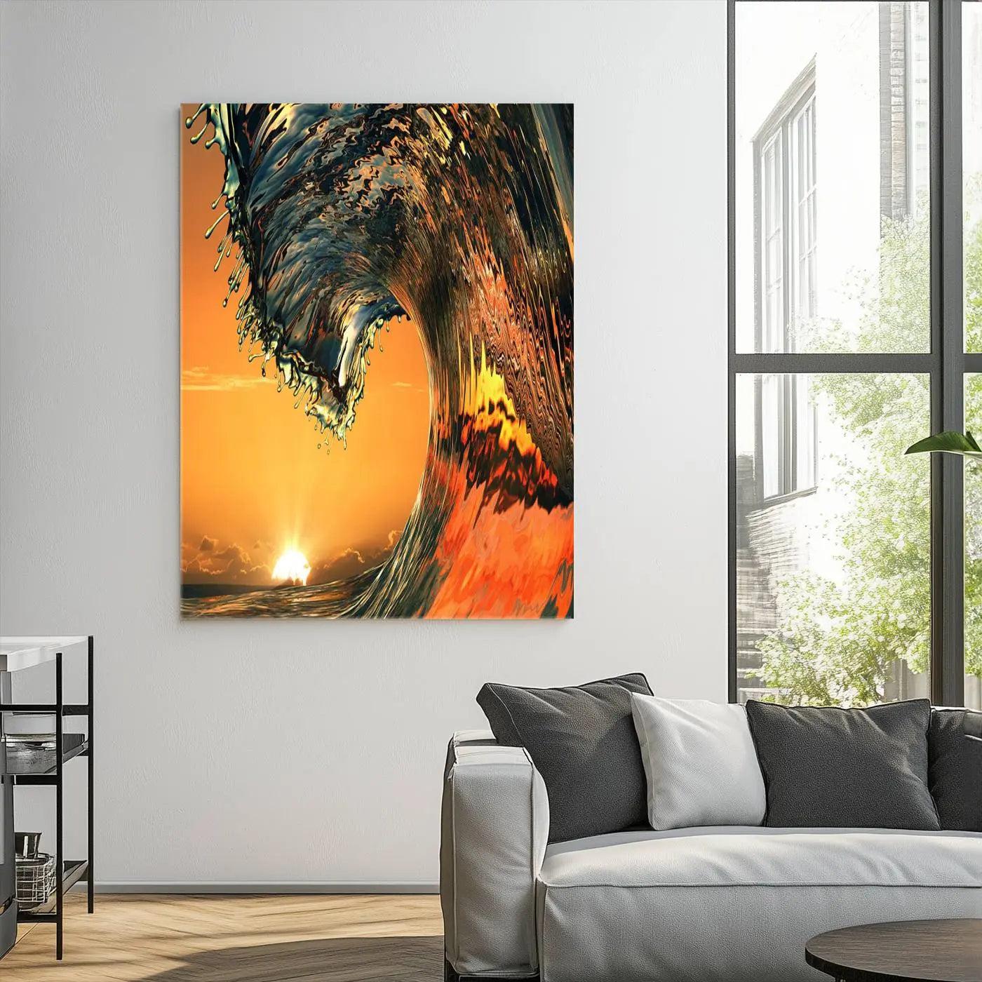 96977-MGV-CV-36X24-Surf Wave Sunset Canvas Wall Art Print, 3-Panel Ocean Coastal Wall Art Print, Ocean Decor for Coastal Homes, Living Room, Farmhouse Wall