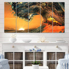 96977-MGV-CV-60X31-5P-Surf Wave Sunset Canvas Wall Art Print, 3-Panel Ocean Coastal Wall Art Print, Ocean Decor for Coastal Homes, Living Room, Farmhouse Wall