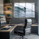 Surfer on Wave Wall Art Canvas Print, Ocean Adventure Print, Framed Motion Blur Water Art Print, Large Deep Blue Surf Printing