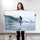 Surfer on Wave Wall Art Canvas Print, Ocean Adventure Print, Framed Motion Blur Water Art Print, Large Deep Blue Surf Printing