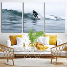 11693607-MGV-CV-36X24-Surfer on Wave Wall Art Canvas Print, Ocean Adventure Print, Framed Motion Blur Water Art Print, Large Deep Blue Surf Printing