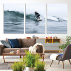 11693607-MGV-CV-36X24-Surfer on Wave Wall Art Canvas Print, Ocean Adventure Print, Framed Motion Blur Water Art Print, Large Deep Blue Surf Printing