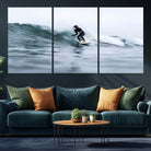 11693607-MGV-CV-36X24-Surfer on Wave Wall Art Canvas Print, Ocean Adventure Print, Framed Motion Blur Water Art Print, Large Deep Blue Surf Printing