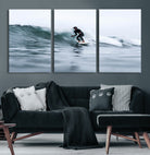11693607-MGV-CV-36X24-Surfer on Wave Wall Art Canvas Print, Ocean Adventure Print, Framed Motion Blur Water Art Print, Large Deep Blue Surf Printing