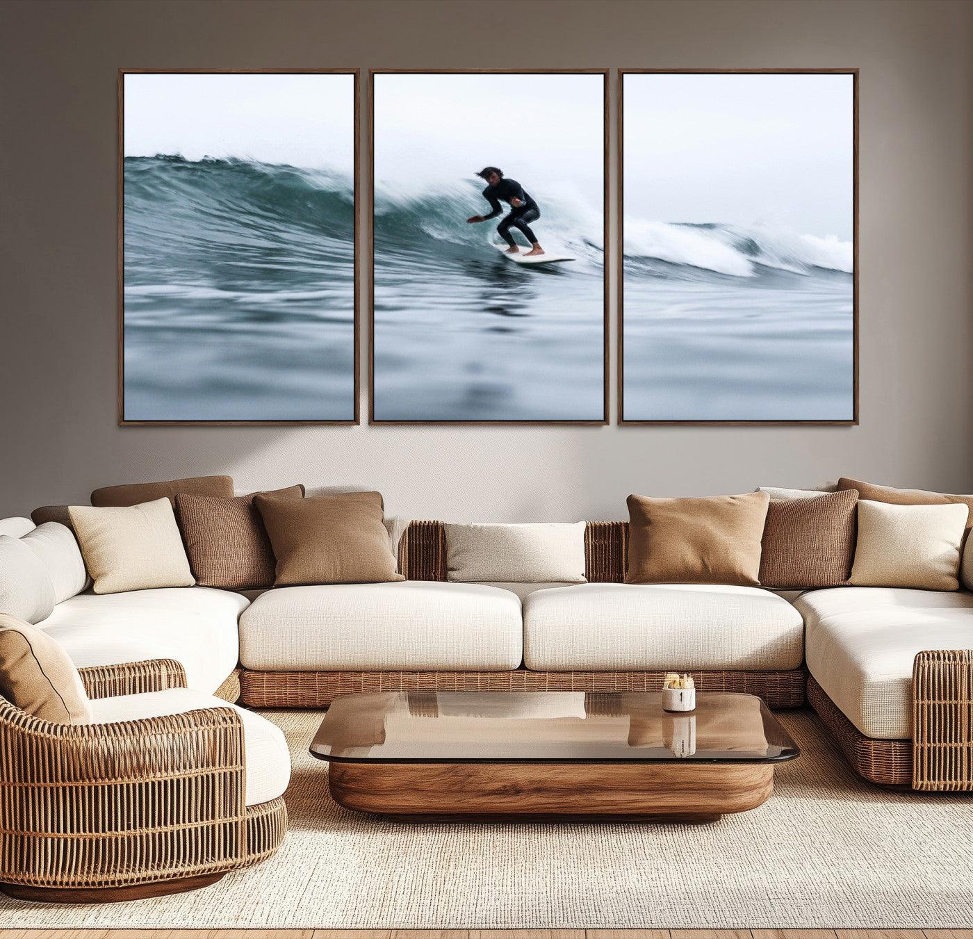 11693607-MGV-CV-36X24-Surfer on Wave Wall Art Canvas Print, Ocean Adventure Print, Framed Motion Blur Water Art Print, Large Deep Blue Surf Printing