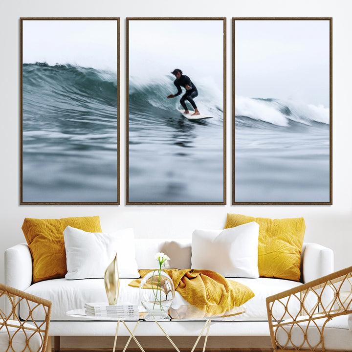 11693607-MGV-CV-36X24-Surfer on Wave Wall Art Canvas Print, Ocean Adventure Print, Framed Motion Blur Water Art Print, Large Deep Blue Surf Printing