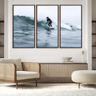 11693607-MGV-FC-48X32-3P_Walnut-Surfer on Wave Wall Art Canvas Print, Ocean Adventure Print, Framed Motion Blur Water Art Print, Large Deep Blue Surf Printing