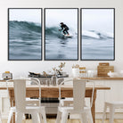 11693607-MGV-FC-60X30-3P_Black-Surfer on Wave Wall Art Canvas Print, Ocean Adventure Print, Framed Motion Blur Water Art Print, Large Deep Blue Surf Printing