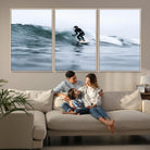 11693607-MGV-FC-60X30-3P_Natural-Surfer on Wave Wall Art Canvas Print, Ocean Adventure Print, Framed Motion Blur Water Art Print, Large Deep Blue Surf Printing