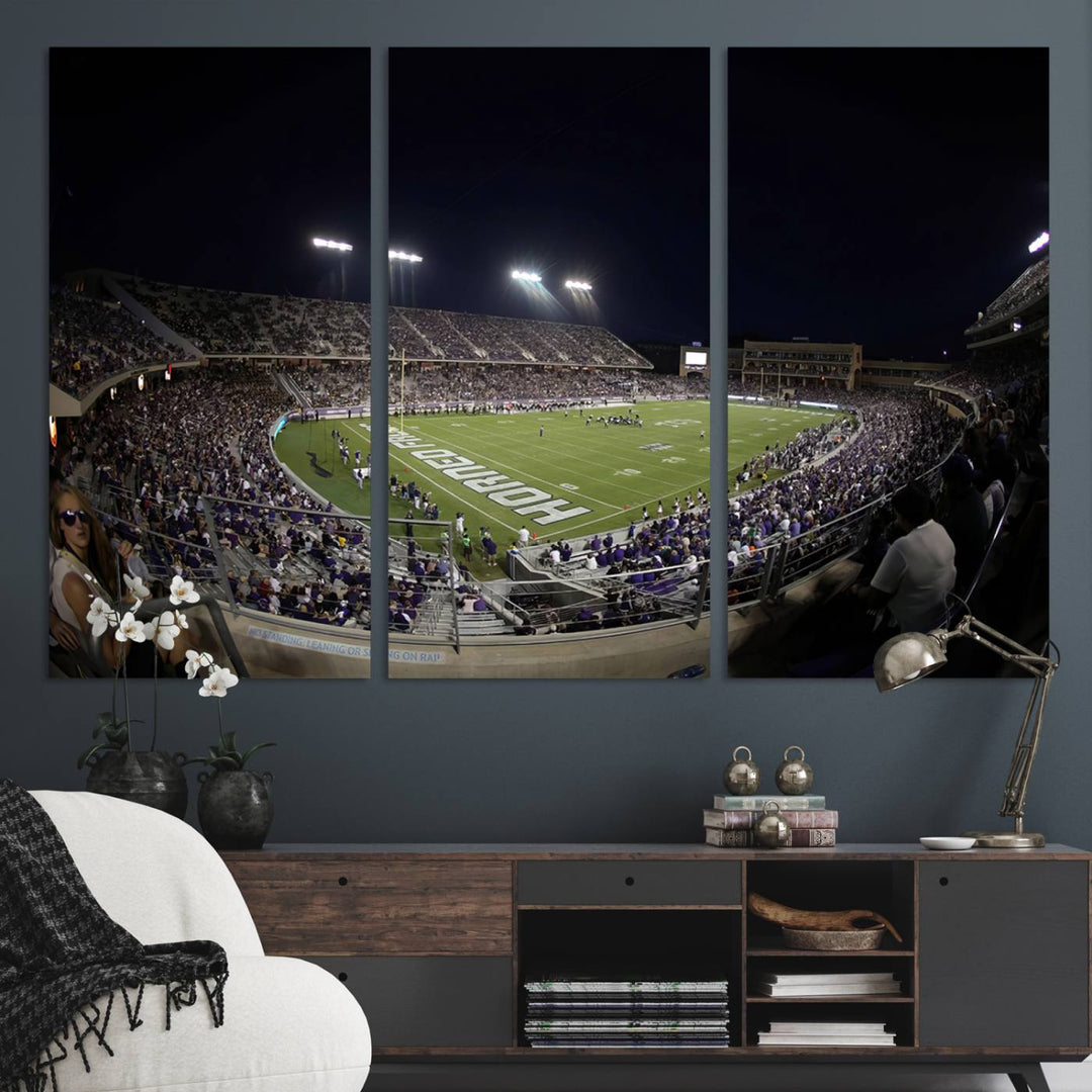 TCU Horned Frogs Football Team Print - Fort Worth Amon G. Carter Stadium Wall Art Canvas Print.