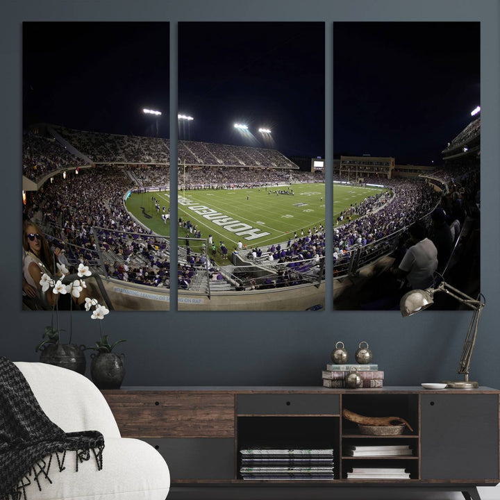 TCU Horned Frogs Football Team Print - Fort Worth Amon G. Carter Stadium Wall Art Canvas Print.