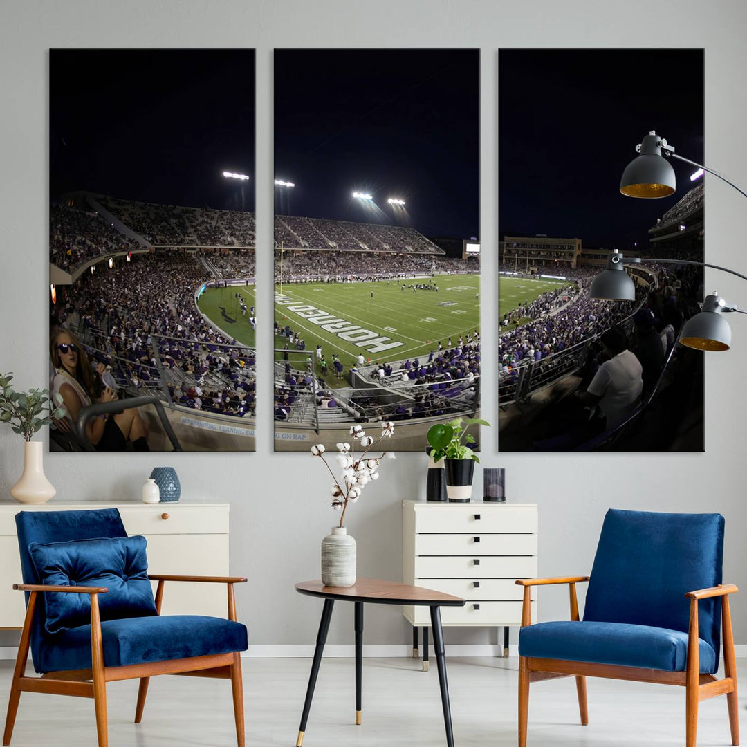 TCU Horned Frogs Football Team Print - Fort Worth Amon G. Carter Stadium Wall Art Canvas Print.