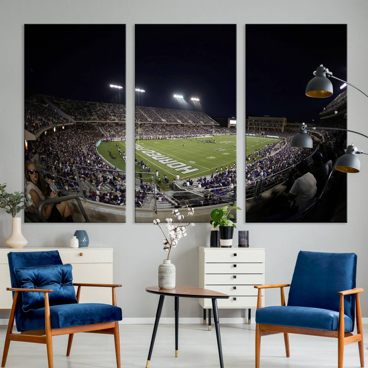 TCU Horned Frogs Football Team Print - Fort Worth Amon G. Carter Stadium Wall Art Canvas Print.