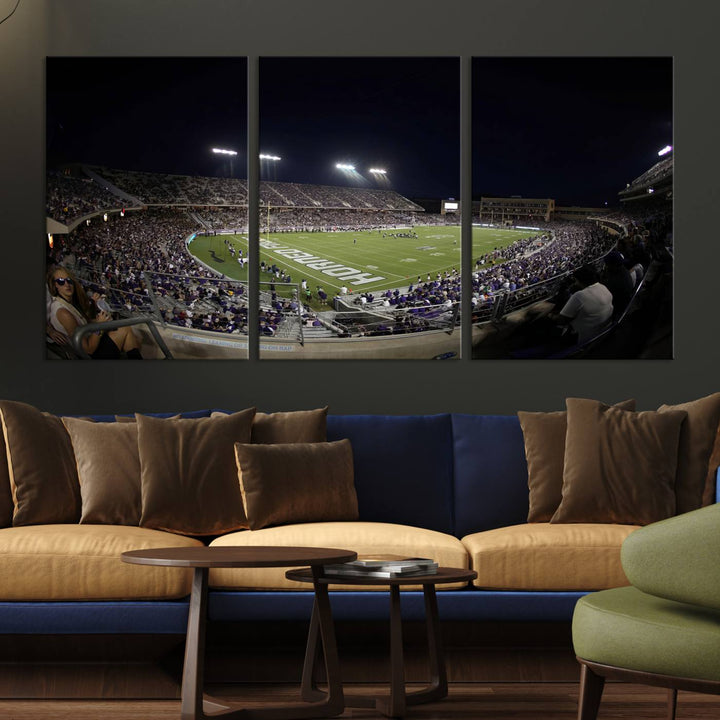 59222-MGV-CV-36X24-TCU Horned Frogs Football Team Print - Fort Worth Amon G. Carter Stadium Wall Art Canvas Print.