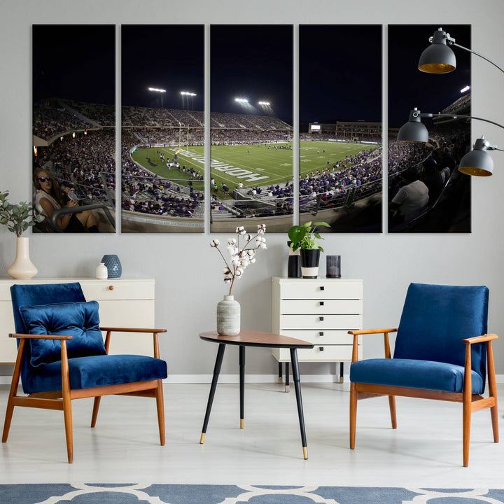 59222-MGV-CV-36X24-TCU Horned Frogs Football Team Print - Fort Worth Amon G. Carter Stadium Wall Art Canvas Print.