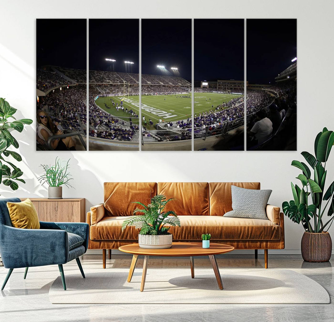 59222-MGV-CV-36X24-TCU Horned Frogs Football Team Print - Fort Worth Amon G. Carter Stadium Wall Art Canvas Print.
