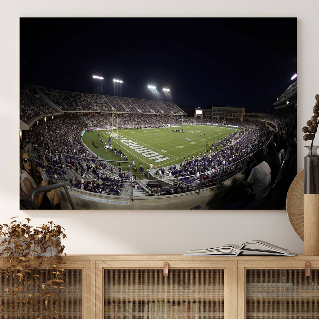 TCU Horned Frogs Football Team Print - Fort Worth Amon G. Carter Stadium Wall Art Canvas Print.