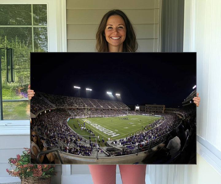 TCU Horned Frogs Football Team Print - Fort Worth Amon G. Carter Stadium Wall Art Canvas Print.