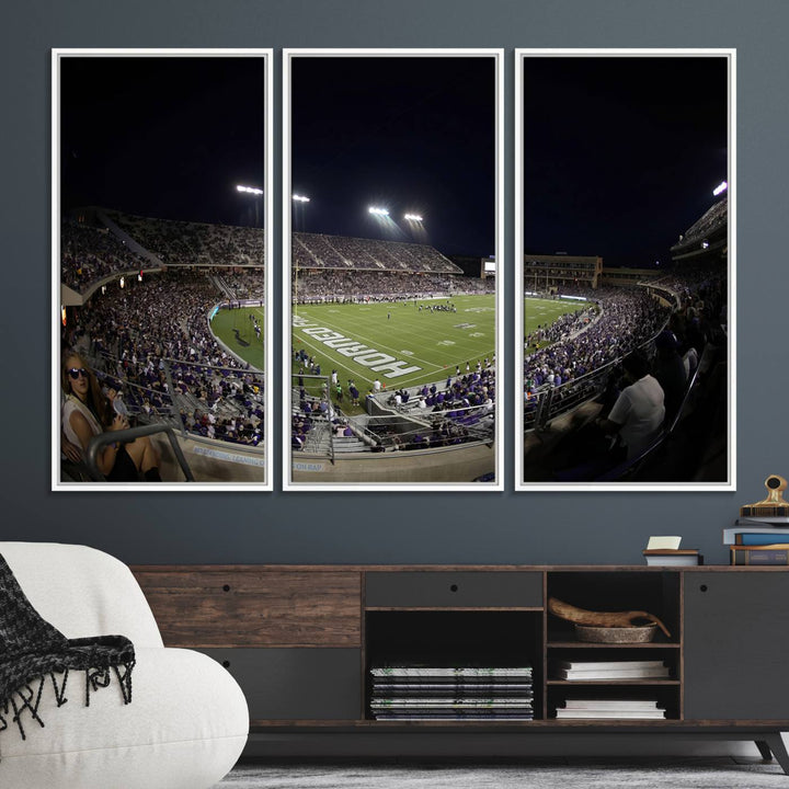 59222-MGV-FC-48X32-3P_White-TCU Horned Frogs Football Team Print - Fort Worth Amon G. Carter Stadium Wall Art Canvas Print.