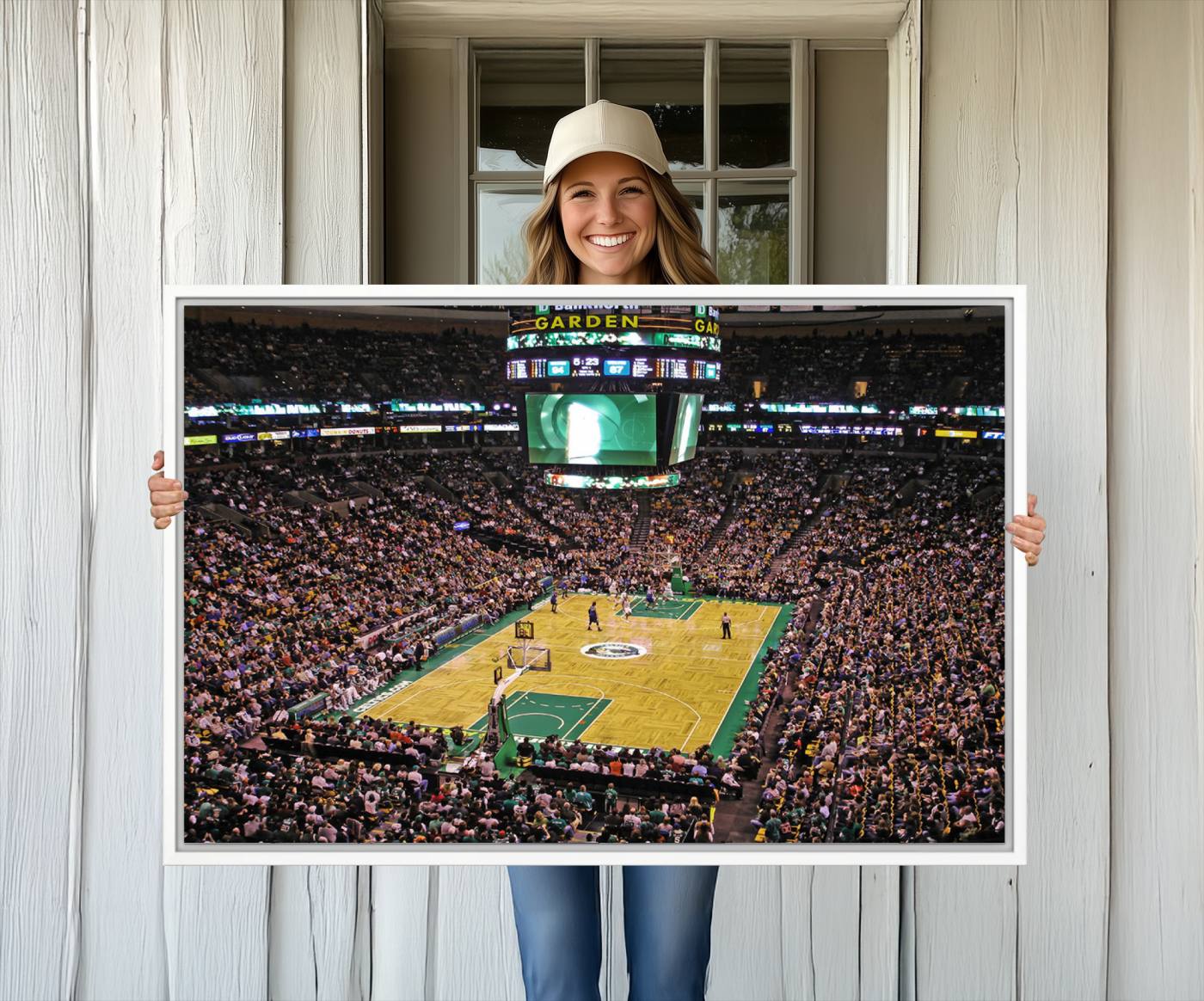 21705-MGV-CV-36X24-TD Garden Basketball Canvas Wall Art - Boston Celtics Live Action - Framed - Ready to Hang