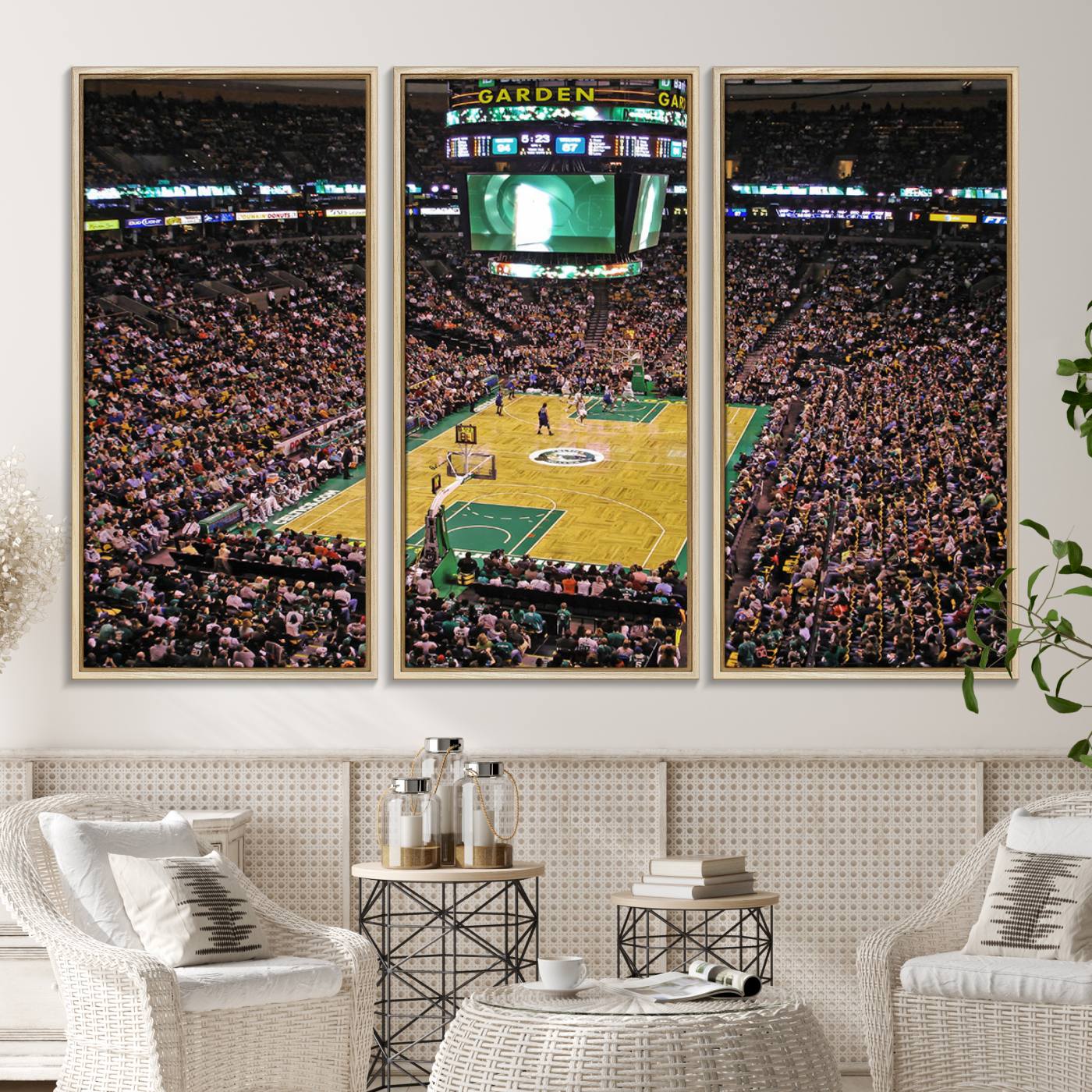 21705-MGV-CV-36X24-TD Garden Basketball Canvas Wall Art - Boston Celtics Live Action - Framed - Ready to Hang