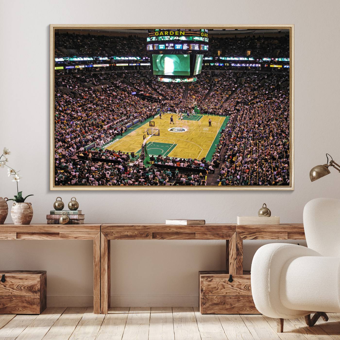 TD Garden Basketball Canvas Wall Art - Boston Celtics Live Action - Framed - Ready to Hang