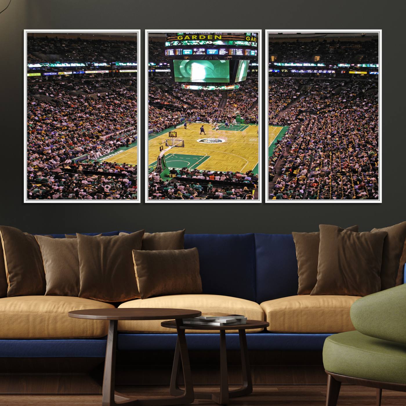21705-MGV-FC-60X30-3P_White-TD Garden Basketball Canvas Wall Art - Boston Celtics Live Action - Framed - Ready to Hang