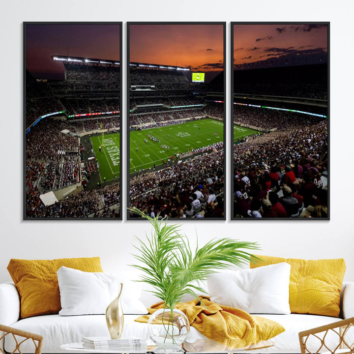 45603-MGV-FC-48X32-3P_Black-Texas A&M Aggies Football Team Print - College Station Kyle Field Stadium Wall Art Canvas Print