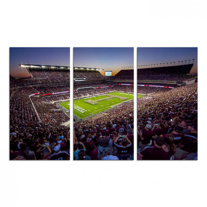 25148-MGV-CV-48X32-3P-Texas A&M University Aggies Football Team Print - College Station Kyle Field Stadium Wall Art Canvas Print