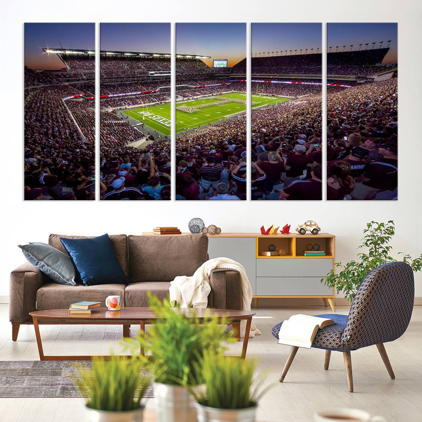 25148-MGV-CV-60X31-5P-Texas A&M University Aggies Football Team Print - College Station Kyle Field Stadium Wall Art Canvas Print
