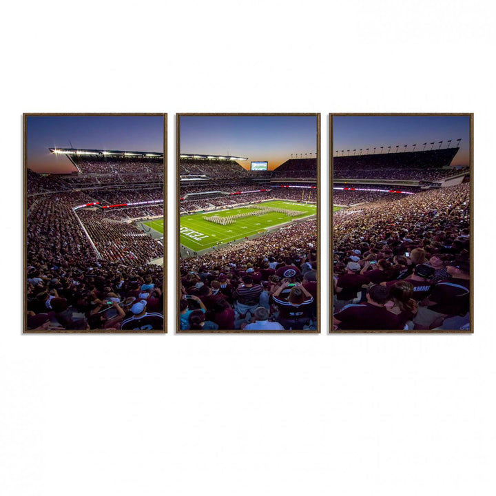 25148-MGV-FC-60X30-3P_Walnut-Texas A&M University Aggies Football Team Print - College Station Kyle Field Stadium Wall Art Canvas Print
