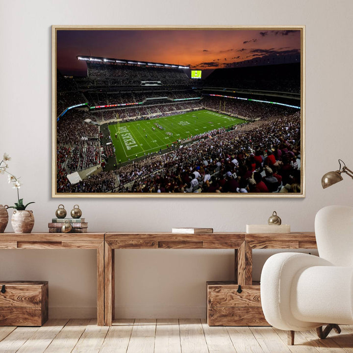 45603-MGV-FC-36X24_Natural-Texas A&M University Aggies Football Team Print - College Station Kyle Field Stadium Wall Art Canvas Print