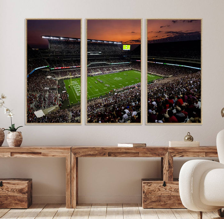 45603-MGV-FC-48X32-3P_Natural-Texas A&M University Aggies Football Team Print - College Station Kyle Field Stadium Wall Art Canvas Print