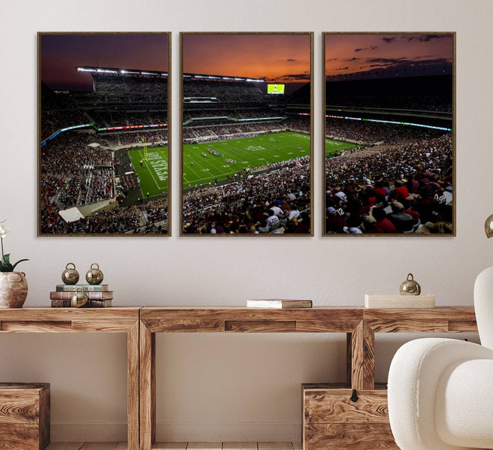 45603-MGV-FC-60X30-3P_Walnut-Texas A&M University Aggies Football Team Print - College Station Kyle Field Stadium Wall Art Canvas Print