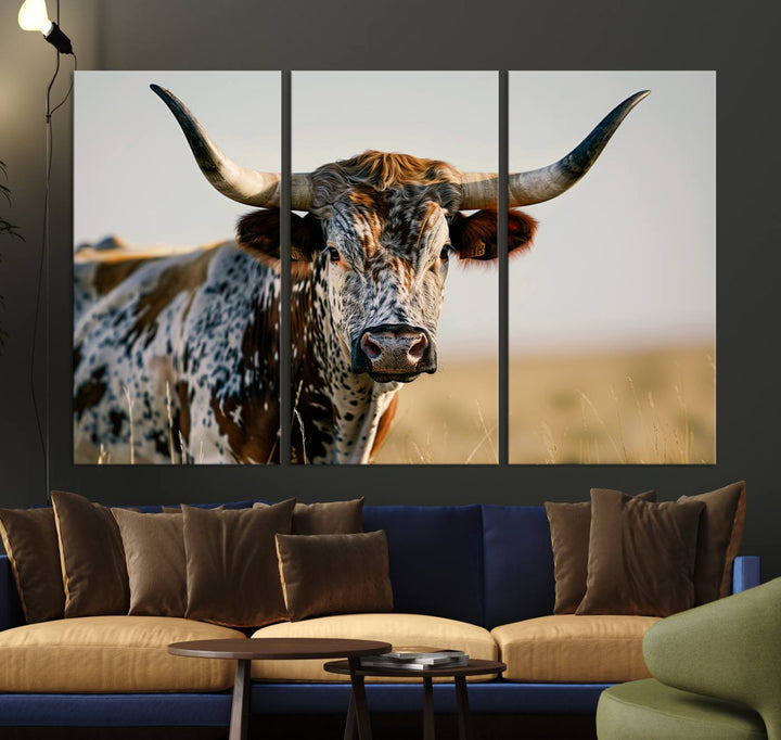 Texas Bull Longhorn Wall Art Canvas Print for Farm House Wall Decor, Farmhouse Wall Art Print
