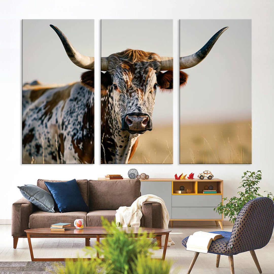 Texas Bull Longhorn Wall Art Canvas Print for Farm House Wall Decor, Farmhouse Wall Art Print