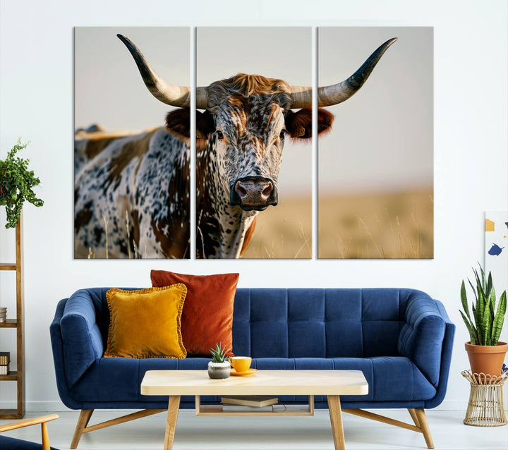 Texas Bull Longhorn Wall Art Canvas Print for Farm House Wall Decor, Farmhouse Wall Art Print