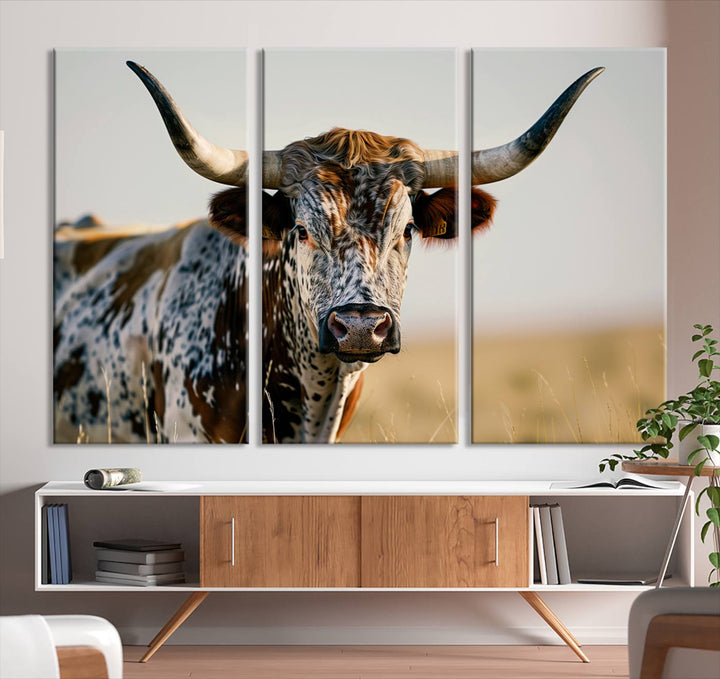 Texas Bull Longhorn Wall Art Canvas Print for Farm House Wall Decor, Farmhouse Wall Art Print