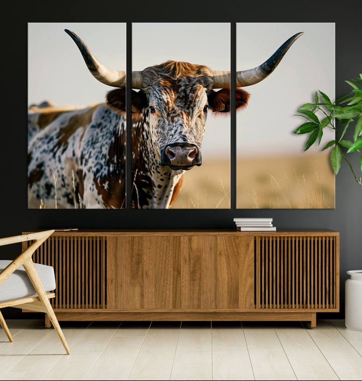 Texas Bull Longhorn Wall Art Canvas Print for Farm House Wall Decor, Farmhouse Wall Art Print