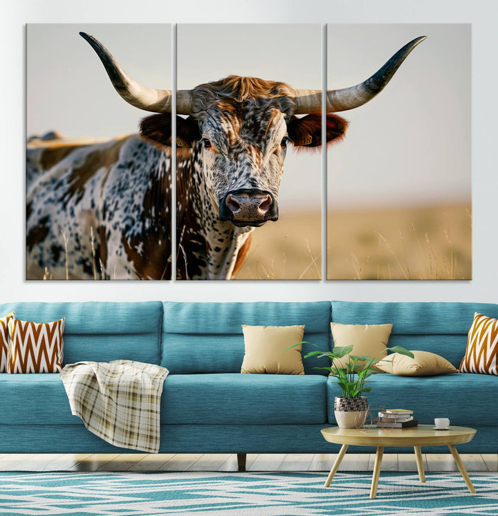 Texas Bull Longhorn Wall Art Canvas Print for Farm House Wall Decor, Farmhouse Wall Art Print