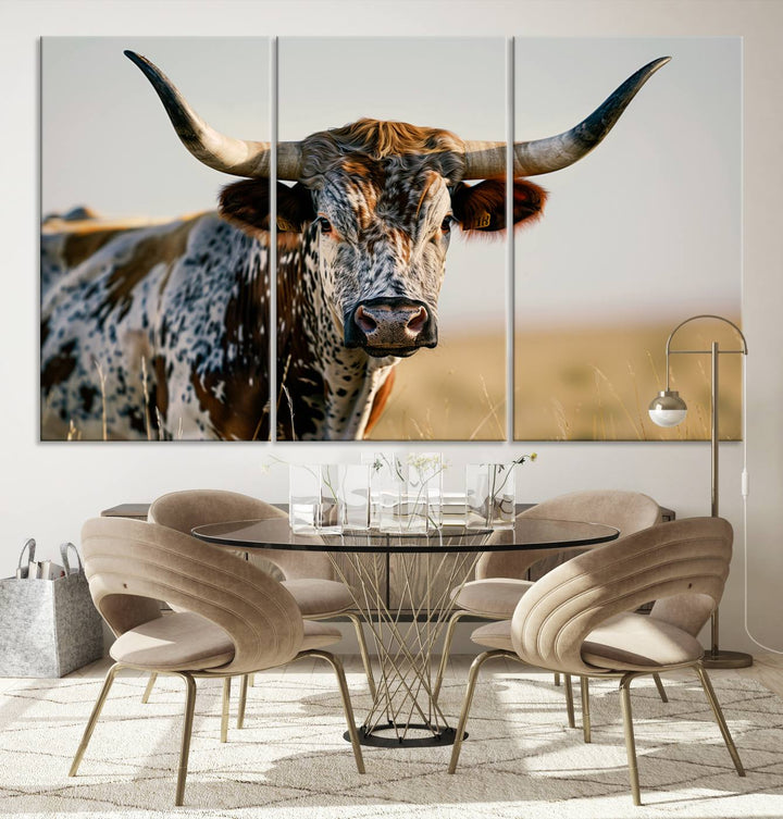 Texas Bull Longhorn Wall Art Canvas Print for Farm House Wall Decor, Farmhouse Wall Art Print