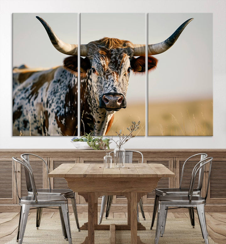 Texas Bull Longhorn Wall Art Canvas Print for Farm House Wall Decor, Farmhouse Wall Art Print