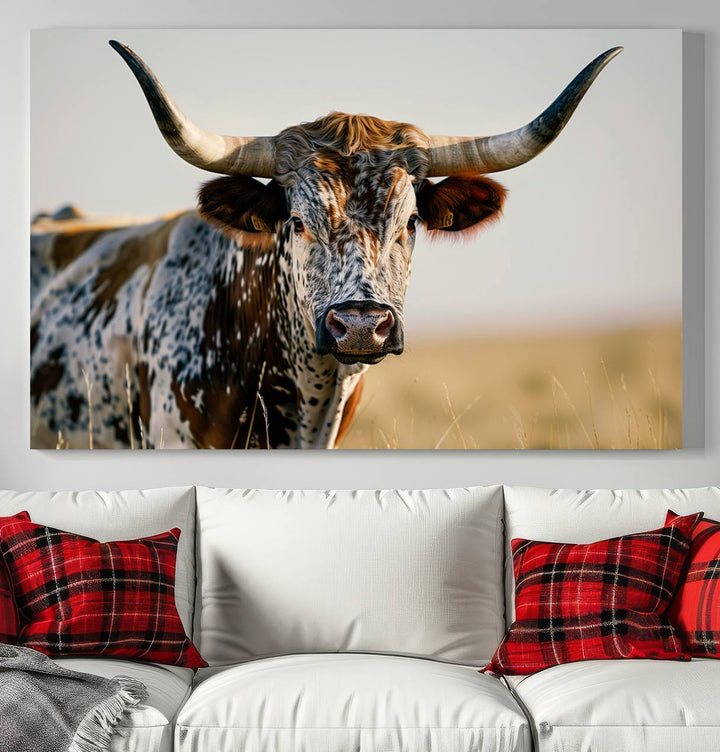 Texas Bull Longhorn Wall Art Canvas Print for Farm House Wall Decor, Farmhouse Wall Art Print