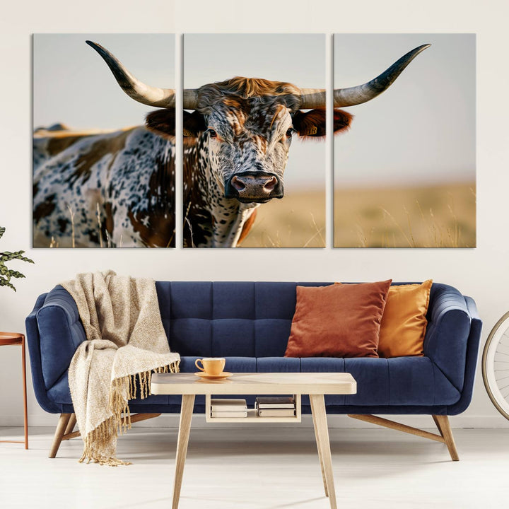 Texas Bull Longhorn Wall Art Canvas Print for Farm House Wall Decor, Farmhouse Wall Art Print