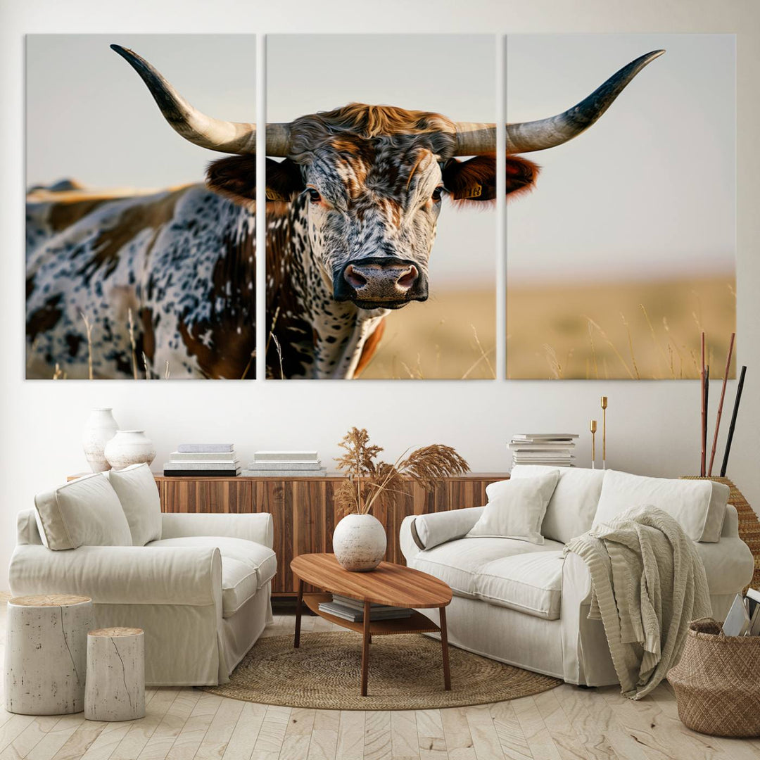 Texas Bull Longhorn Wall Art Canvas Print for Farm House Wall Decor, Farmhouse Wall Art Print