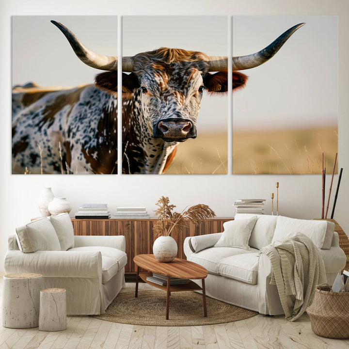 Texas Bull Longhorn Wall Art Canvas Print for Farm House Wall Decor, Farmhouse Wall Art Print