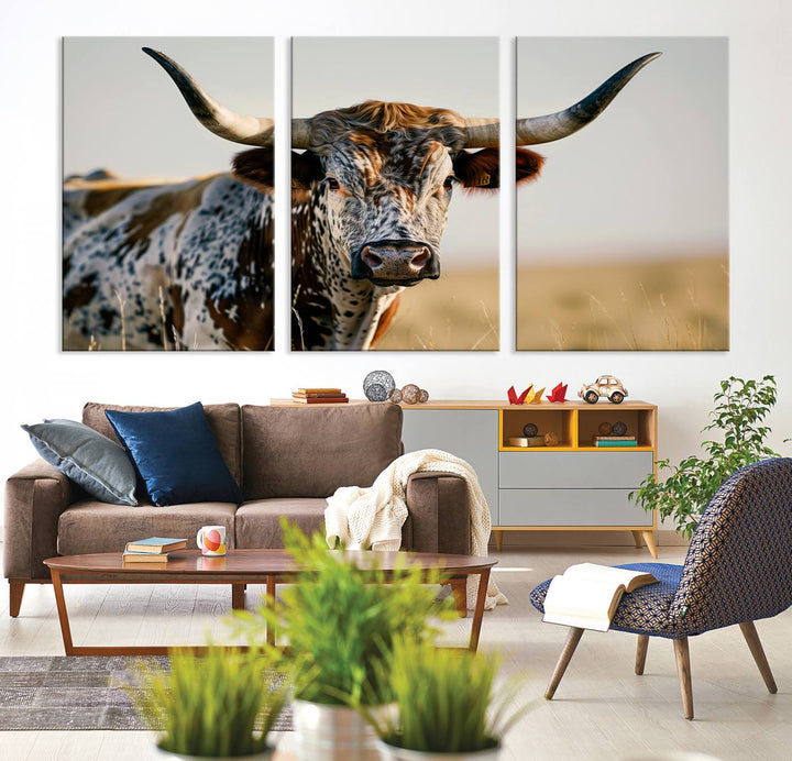 Texas Bull Longhorn Wall Art Canvas Print for Farm House Wall Decor, Farmhouse Wall Art Print