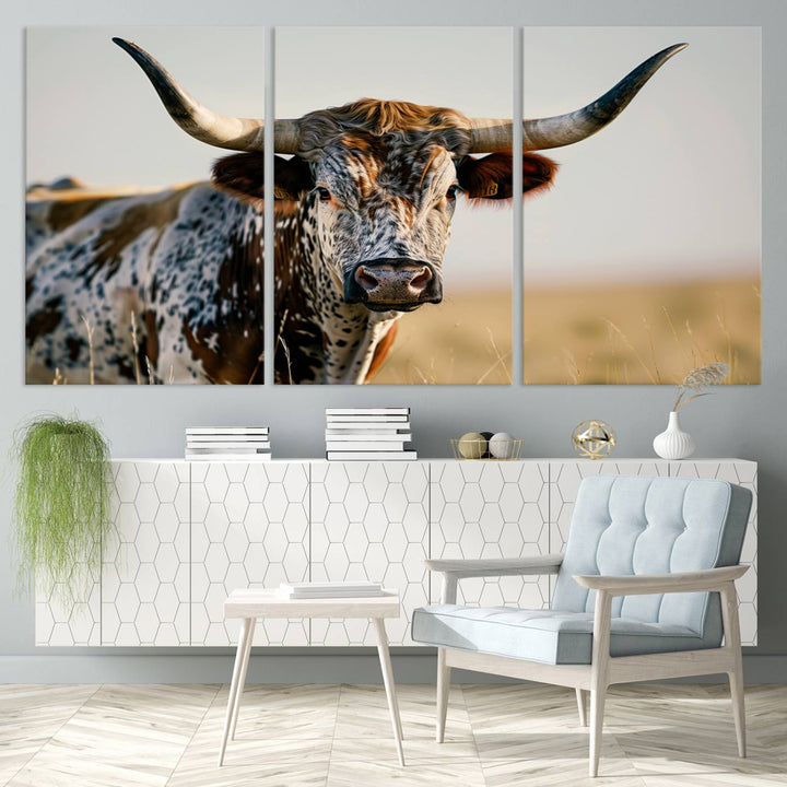 Texas Bull Longhorn Wall Art Canvas Print for Farm House Wall Decor, Farmhouse Wall Art Print
