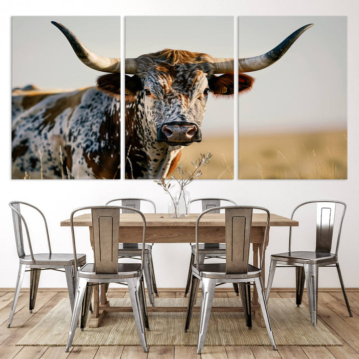 Texas Bull Longhorn Wall Art Canvas Print for Farm House Wall Decor, Farmhouse Wall Art Print